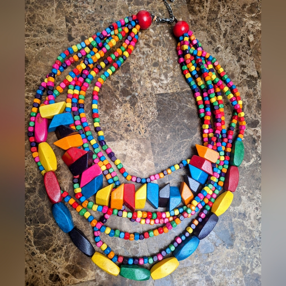Colorful Wooden Beaded Necklace